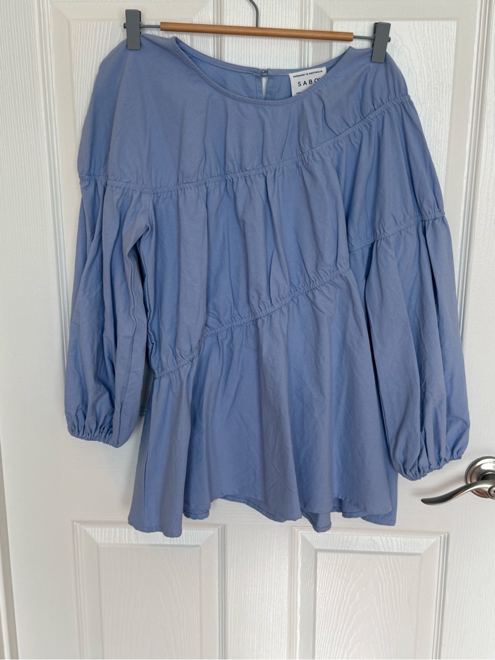 Sabo Skirt Blue Puff Sleeve Peplum Blouse and Shorts SET
